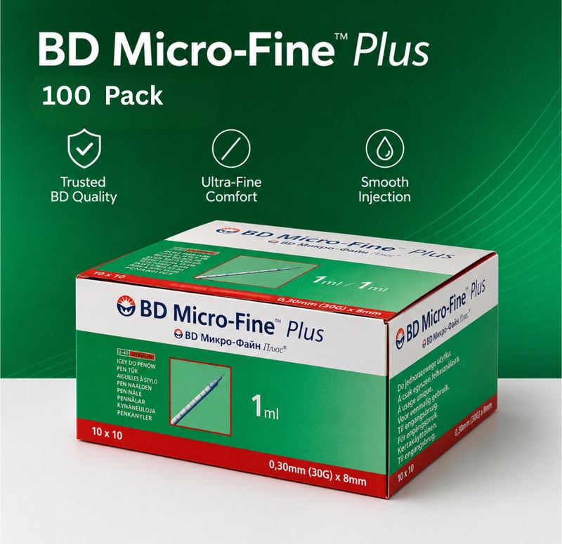 BD Micro-Fine محاقن إنسولين بي دي مايكرو فاين بلس، 1 مل، 30 غ × 8 مم، عبوة من 100 محاقن - Image 1