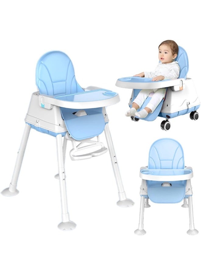 كرسي مرتفع للأطفال،4 في 1 كرسي طعام للأطفال،مقعد معزز لإطعام الأطفال الصغار مع أقدام غير قابلة للانزلاق وأرجل قابلة للتعديل وصينية وعجلات وحزام أمان ووسادة كود(FKT2-2) من Fantastic-Kids-Toys ازرق