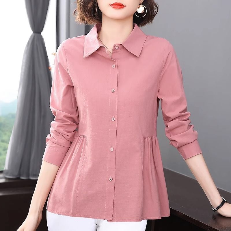 Long sleeve shirt womens clothing 2023 Autumn New Mom temperament top plus size loose thin womens shirt jacket Lotus Pink 