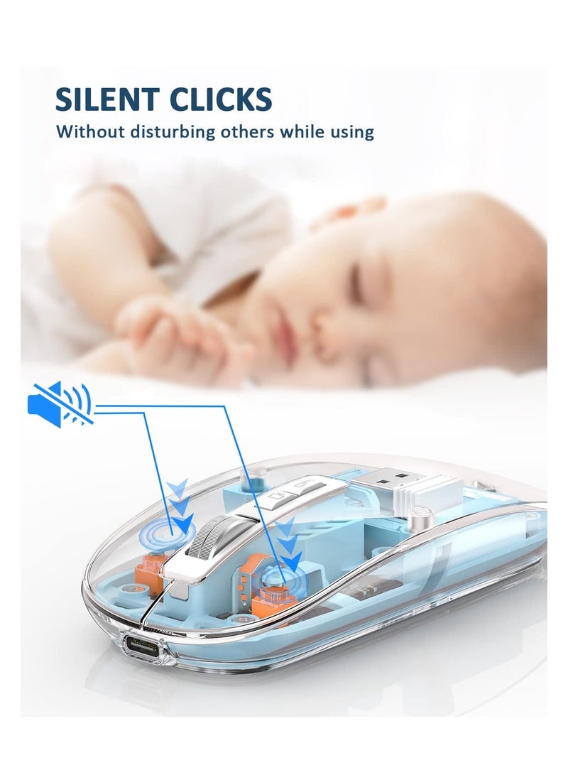 Wireless Bluetooth Mouse, Tri-Mode (BT1+BT2+2.4G) USB C Rechargeable Computer Mouse, Full Transparent Portable Silent Mouse with USB Receiver for Laptop - Image 4