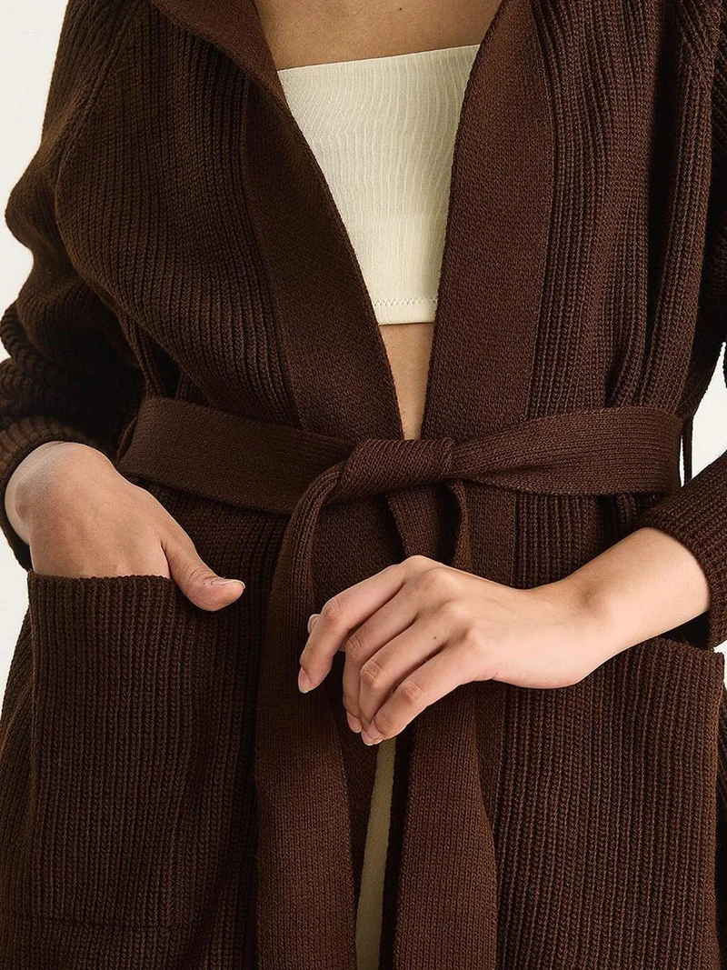 Bianco Lucci LUCCI Hooded Cardigan with Tie Closure