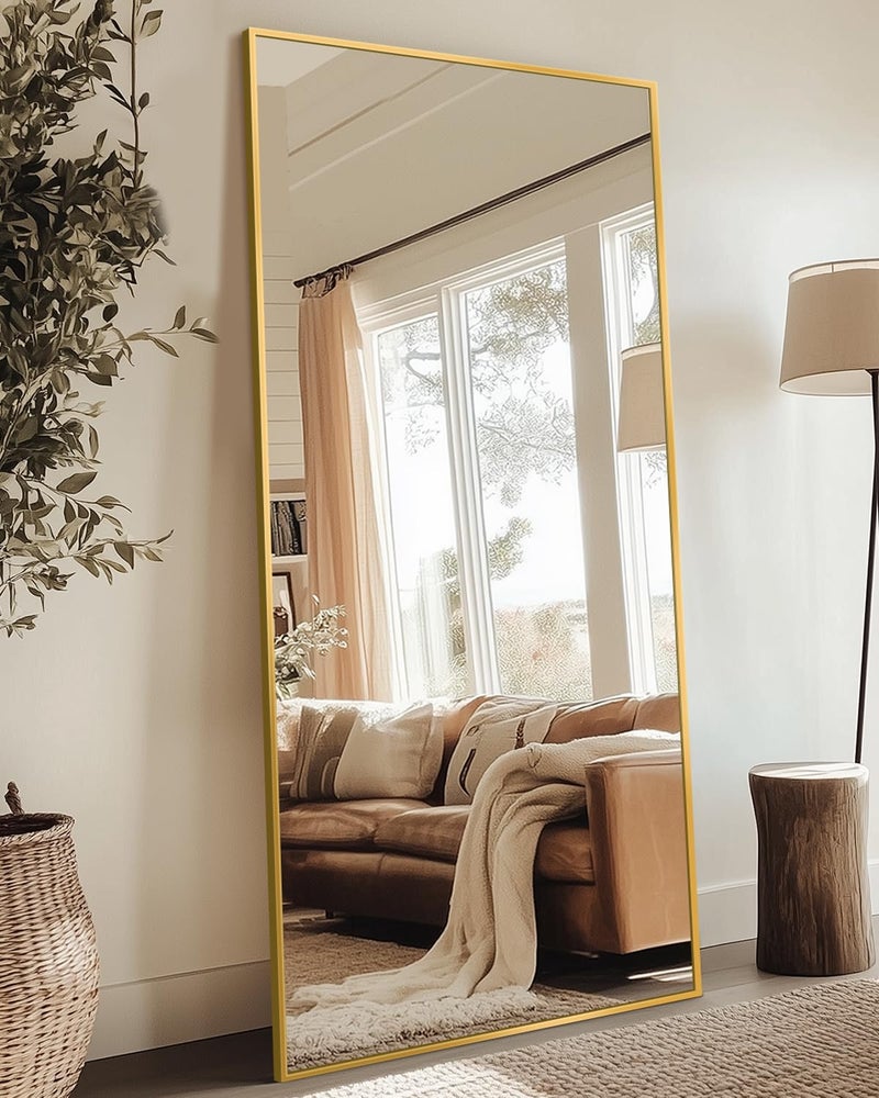 Antok Full Length Mirror, 58"x21" Floor Mirror with Stand, Hanging Mounted Mirrors for Bedroom, Living Room, Cloakroom, Dining Room, Gold, Rect - Image 2