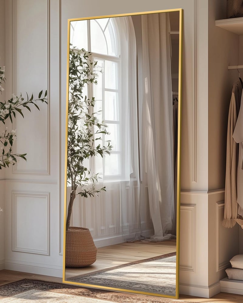 Antok Full Length Mirror, 58"x21" Floor Mirror with Stand, Hanging Mounted Mirrors for Bedroom, Living Room, Cloakroom, Dining Room, Gold, Rect - Image 3