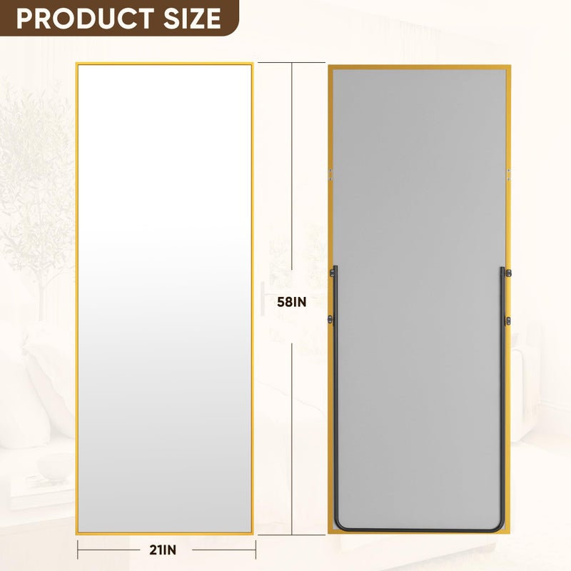Antok Full Length Mirror, 58"x21" Floor Mirror with Stand, Hanging Mounted Mirrors for Bedroom, Living Room, Cloakroom, Dining Room, Gold, Rect - Image 5