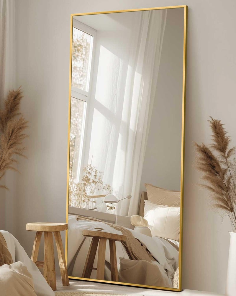 Antok Full Length Mirror, 58"x21" Floor Mirror with Stand, Hanging Mounted Mirrors for Bedroom, Living Room, Cloakroom, Dining Room, Gold, Rect - Image 4