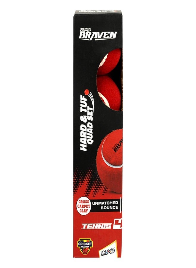 SKOODLE Braven TENNIS4CRICKET Tennis Ball for Cricket Tournament Hard & Tuf Ball |Street Match Cricket Ball Tennis for Lawn Cricket|Soft Tennis Balls|(Set of 4) - Image 1