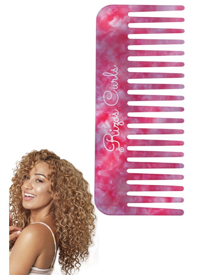 Rizos Curls Pink Wide Tooth Styling Comb. For All Hair Types. Luxe Pink Speckled Acetate Material. - Image 1