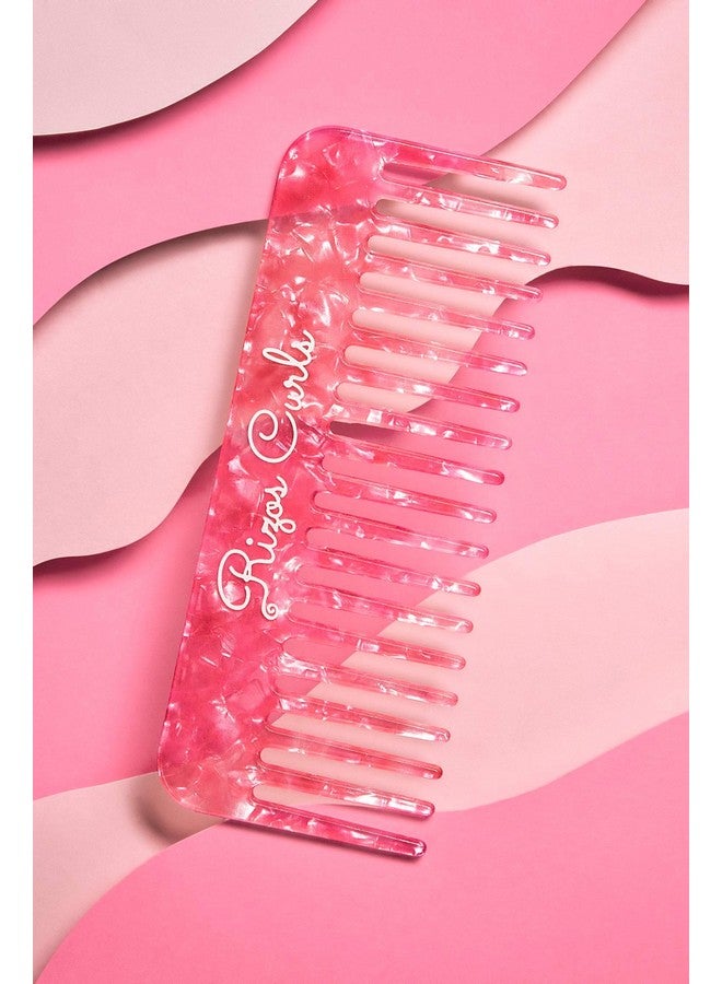 Rizos Curls Pink Wide Tooth Styling Comb. For All Hair Types. Luxe Pink Speckled Acetate Material. - Image 4