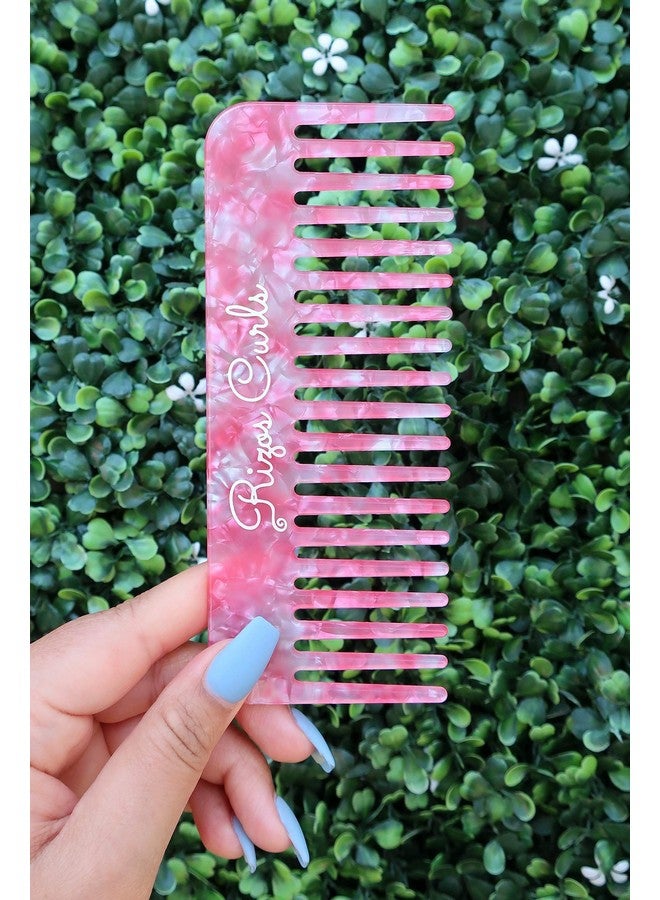 Rizos Curls Pink Wide Tooth Styling Comb. For All Hair Types. Luxe Pink Speckled Acetate Material. - Image 5