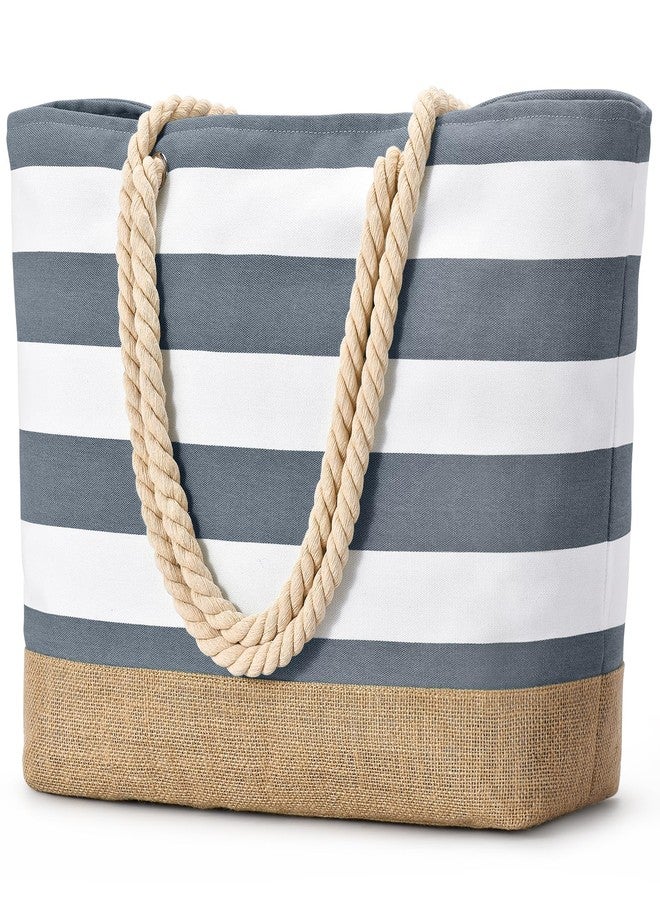 Becokan Beach Bags for Women Large Canvas Beach Tote Bag Beach Bags Waterproof Sandproof Swim Pool Bag Travel Essentials - Image 1