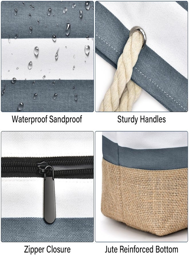 Becokan Beach Bags for Women Large Canvas Beach Tote Bag Beach Bags Waterproof Sandproof Swim Pool Bag Travel Essentials - Image 2