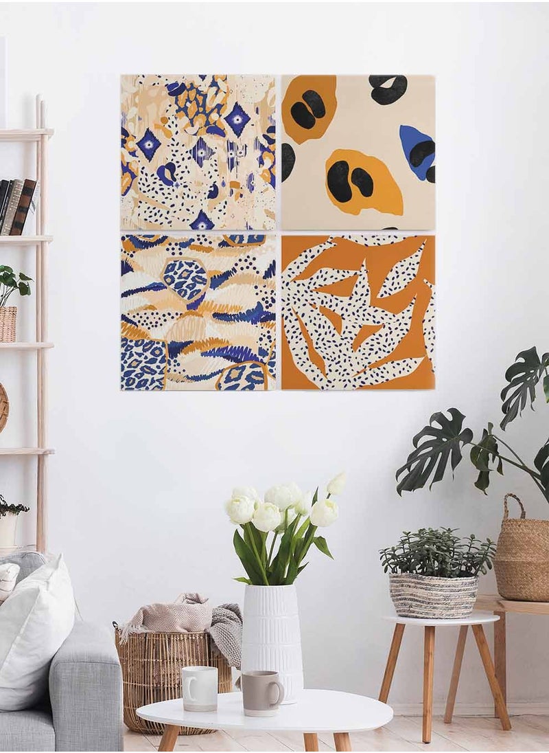 LOWHA Set Of 4 Framed Square Canvas Wall Arts Stretched Over Wooden Frame, Boho Style Abstarct Painting, For Home, Living Room, Office Decor  - Image 1
