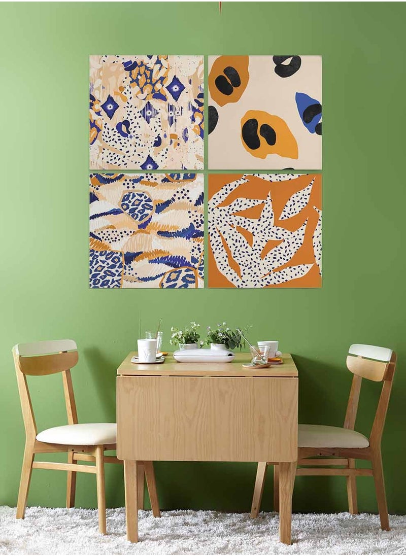 LOWHA Set Of 4 Framed Square Canvas Wall Arts Stretched Over Wooden Frame, Boho Style Abstarct Painting, For Home, Living Room, Office Decor  - Image 2