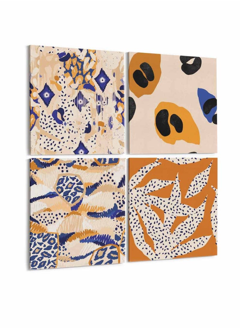 LOWHA Set Of 4 Framed Square Canvas Wall Arts Stretched Over Wooden Frame, Boho Style Abstarct Painting, For Home, Living Room, Office Decor  - Image 4