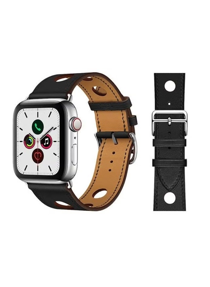 vesus Retro Holes Replacement Band For Apple Watch Series 5/4/3/2/1 Black