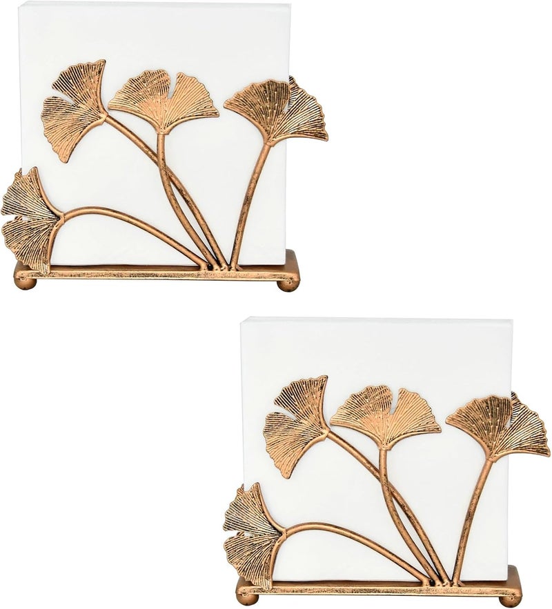 OwlGift Set of 2 Modern Ginkgo Leaves Design Napkin Holder for Tables Metal Paper Napkin Storage for Kitchen Stylish Paper Towel Dispenser Mail Letter Sorter Rack Document File Organizer  Bronze - Image 1