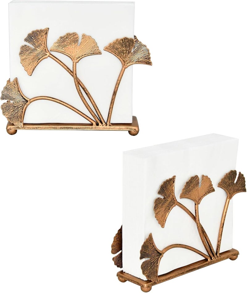 OwlGift Set of 2 Modern Ginkgo Leaves Design Napkin Holder for Tables Metal Paper Napkin Storage for Kitchen Stylish Paper Towel Dispenser Mail Letter Sorter Rack Document File Organizer  Bronze - Image 3