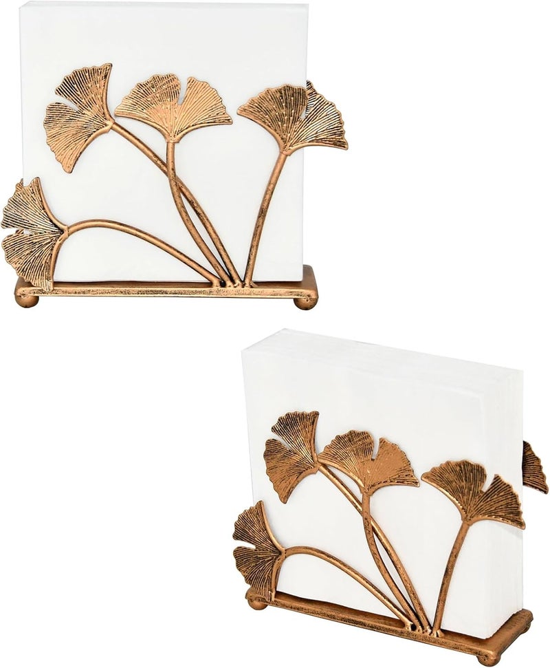 OwlGift Set of 2 Modern Ginkgo Leaves Design Napkin Holder for Tables Metal Paper Napkin Storage for Kitchen Stylish Paper Towel Dispenser Mail Letter Sorter Rack Document File Organizer  Bronze - Image 2
