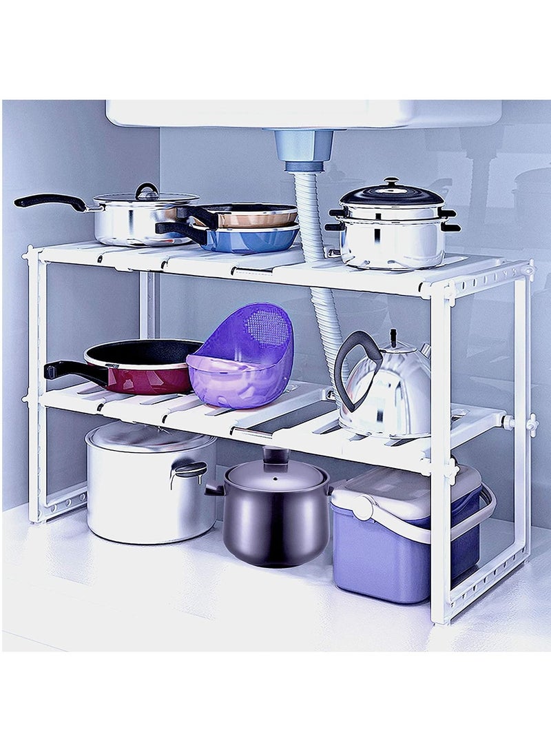 DubaiGallery Under Sink Organizer:2 Tiers,Expandable,Adjustable Shelf Organizer, Bathroom Kitchen Shelf Rack for Pots,Pans,Cleaner,Stainless Steel Cabinet Organizer... - Image 2