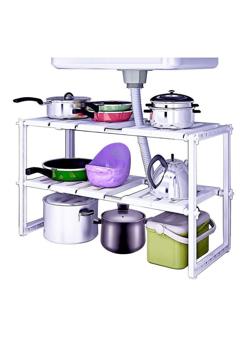 DubaiGallery Under Sink Organizer:2 Tiers,Expandable,Adjustable Shelf Organizer, Bathroom Kitchen Shelf Rack for Pots,Pans,Cleaner,Stainless Steel Cabinet Organizer... - Image 1