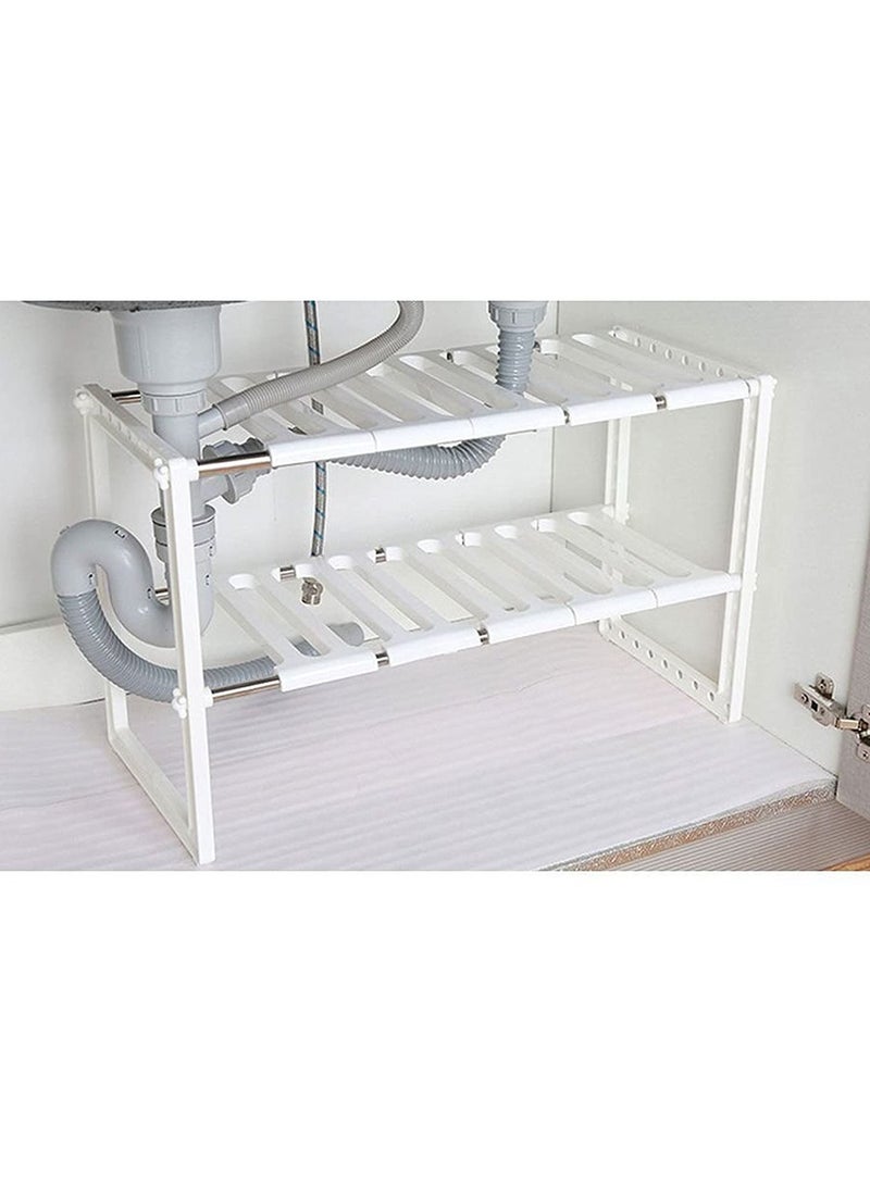 DubaiGallery Under Sink Organizer:2 Tiers,Expandable,Adjustable Shelf Organizer, Bathroom Kitchen Shelf Rack for Pots,Pans,Cleaner,Stainless Steel Cabinet Organizer... - Image 4