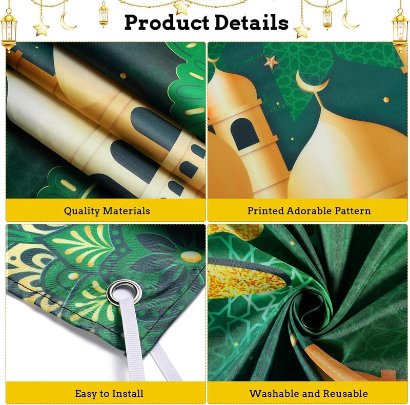 Boyiee Ramadan Mubarak Decorations Backdrop Banner Muslim Ramadan Kareem Background Eid Mubarak Sign Photo Booth Backdrop Background for Home Muslim Eid Al Fitr Party Supplies(Green) - Image 3