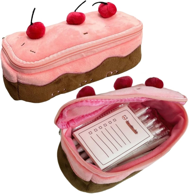 Cherry Cake Pencil Case Big Capacity Pen Holder Plush Pencil Pouch Box Cute Aesthetic Pen Case (Cherry) - Image 1