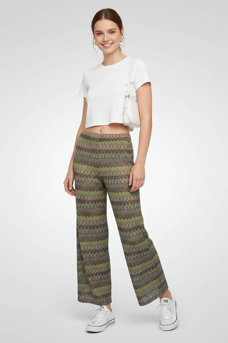promod Women Regular Fit Crochet Wide Leg Pants, Multicolor - Image 1
