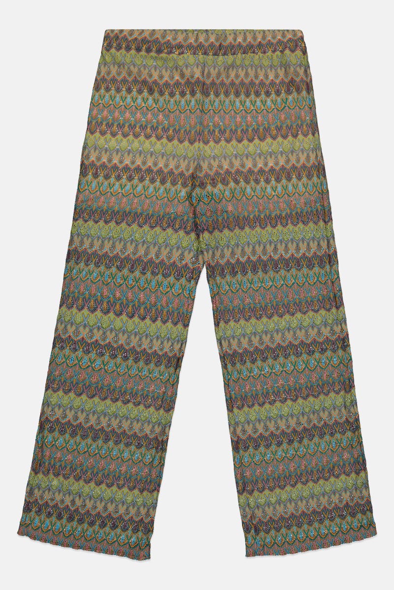 promod Women Regular Fit Crochet Wide Leg Pants, Multicolor - Image 3