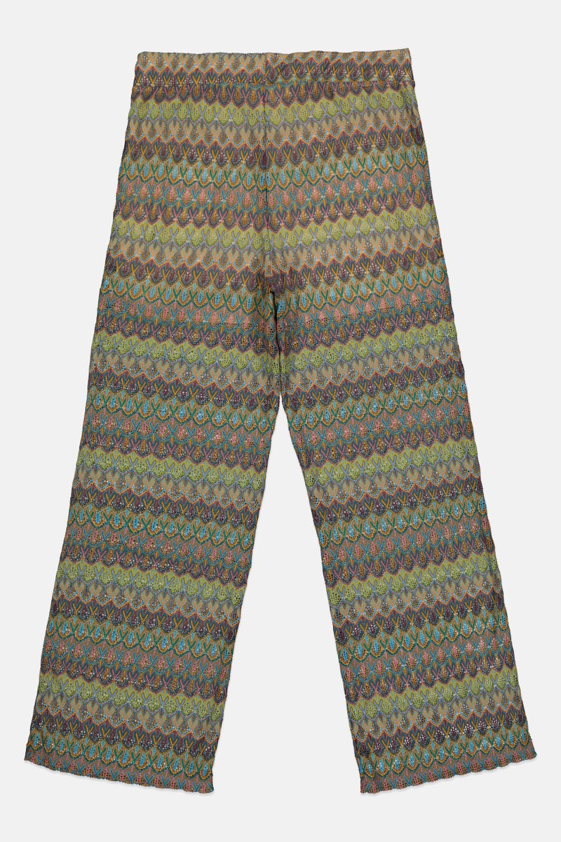 promod Women Regular Fit Crochet Wide Leg Pants, Multicolor - Image 3