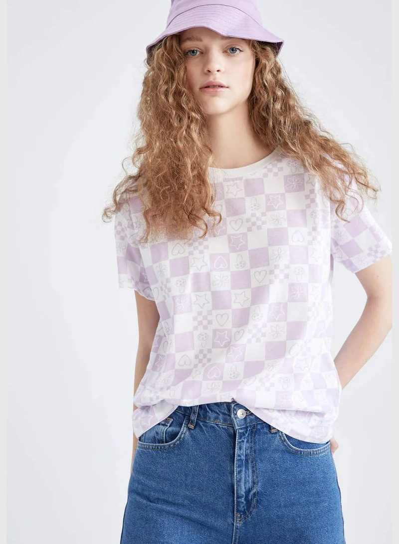 DeFacto Regular Fit Short Sleeve Checkers Print T-Shirt