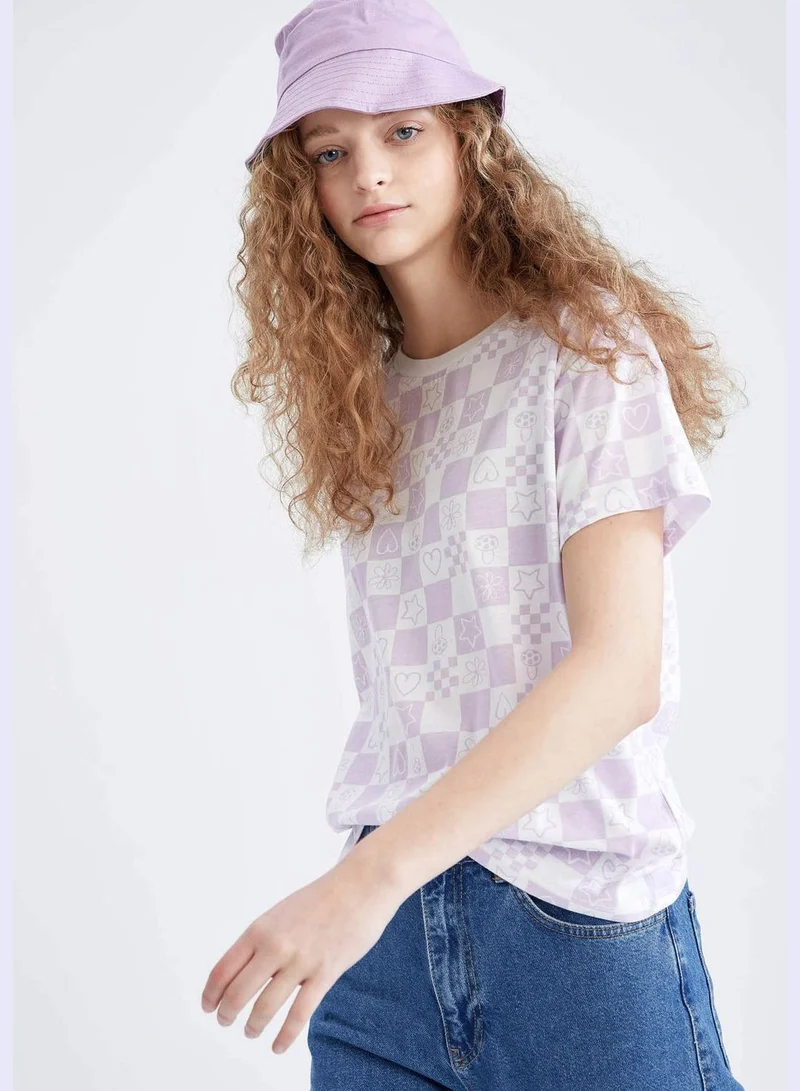 DeFacto Regular Fit Short Sleeve Checkers Print T-Shirt