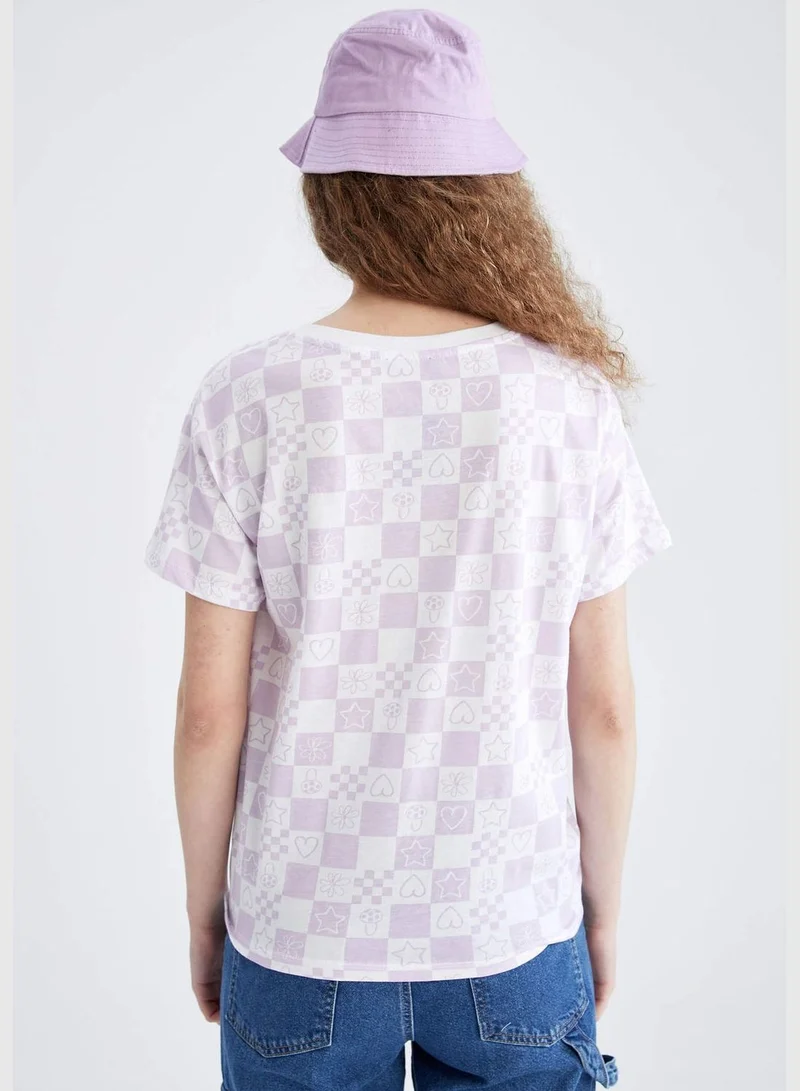 DeFacto Regular Fit Short Sleeve Checkers Print T-Shirt