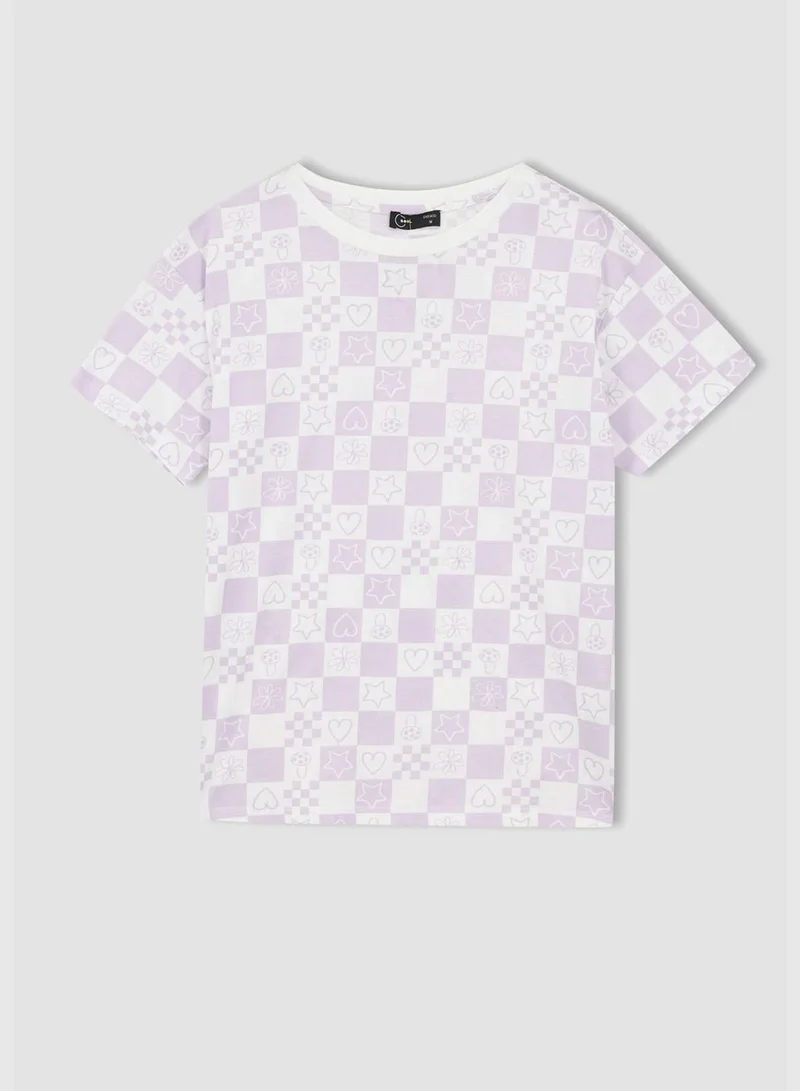 DeFacto Regular Fit Short Sleeve Checkers Print T-Shirt