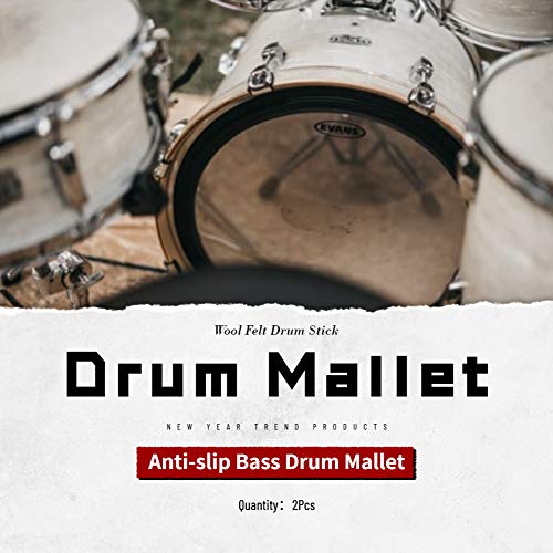 Dilwe Drum Mallet, Wool Felt Drum Stick Anti-slip Bass Drum Mallet Stick Indispensable Instrument Band Accessory (2Pcs) Beige - Image 4