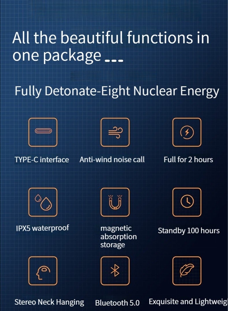 New A58 Hanging Neck Bluetooth Headset In-ear Neck Hanging Long Standby With Magnetic Suction Earphone Blue Headphones - Image 5