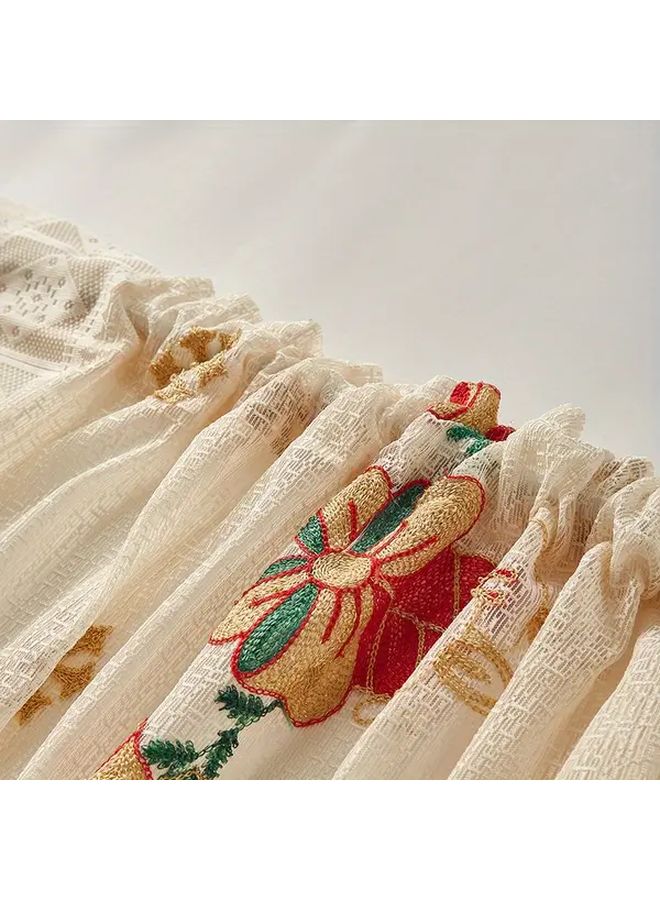 1 Piece Traditional Christmas Window Curtain Semi Sheer Light Filtering Floral Drapes Christmas Bow 55.12x23.62 Inch Polyester Holiday Window Treatments For Living Room Dining Kitchen Year Round Elegant Home Decor Easy Care Machine Washable Festive Embroidery - Image 5