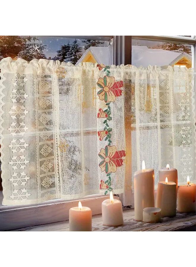 1 Piece Traditional Christmas Window Curtain Semi Sheer Light Filtering Floral Drapes Christmas Bow 55.12x23.62 Inch Polyester Holiday Window Treatments For Living Room Dining Kitchen Year Round Elegant Home Decor Easy Care Machine Washable Festive Embroidery - Image 2