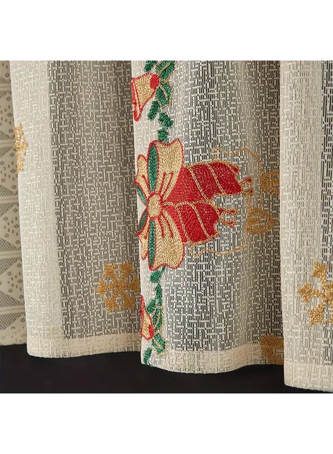 1 Piece Traditional Christmas Window Curtain Semi Sheer Light Filtering Floral Drapes Christmas Bow 55.12x23.62 Inch Polyester Holiday Window Treatments For Living Room Dining Kitchen Year Round Elegant Home Decor Easy Care Machine Washable Festive Embroidery - Image 4