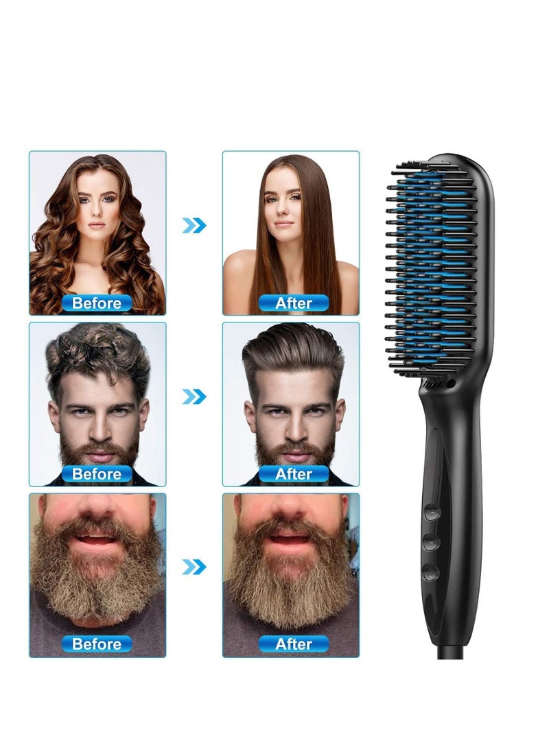 Generic - Ionic Hair Straightening Brush,with Anti-Scald and Auto Temperature Lock, PTC Ceramic Hair Straightener Comb for Women,Multifunctional Hair Comb Beard Straightener Brush 3-in-1 for Men - Image 1