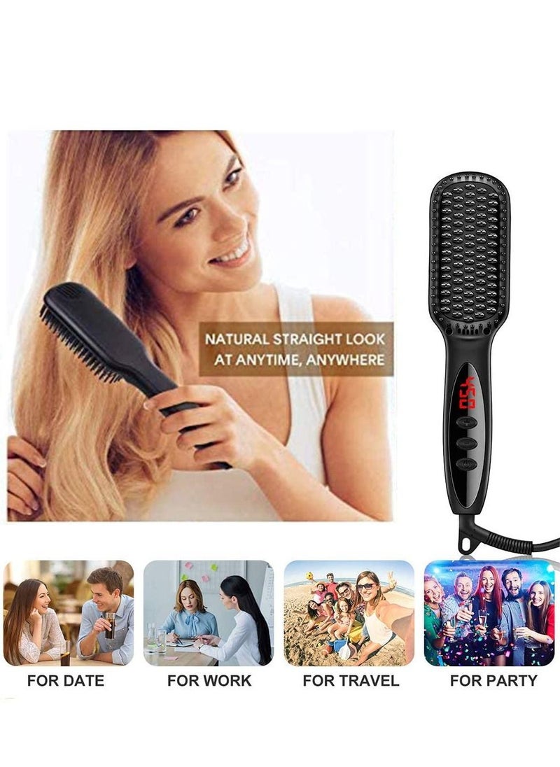 Generic - Ionic Hair Straightening Brush,with Anti-Scald and Auto Temperature Lock, PTC Ceramic Hair Straightener Comb for Women,Multifunctional Hair Comb Beard Straightener Brush 3-in-1 for Men - Image 1