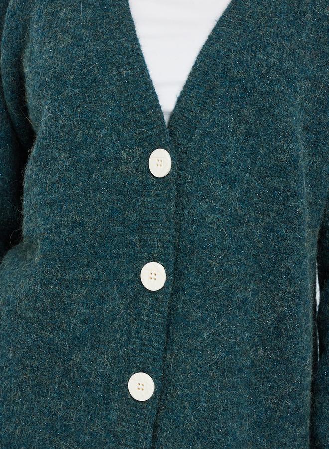 Styli Dark Green Oversized Longline V Neck Cardigan - Image 4
