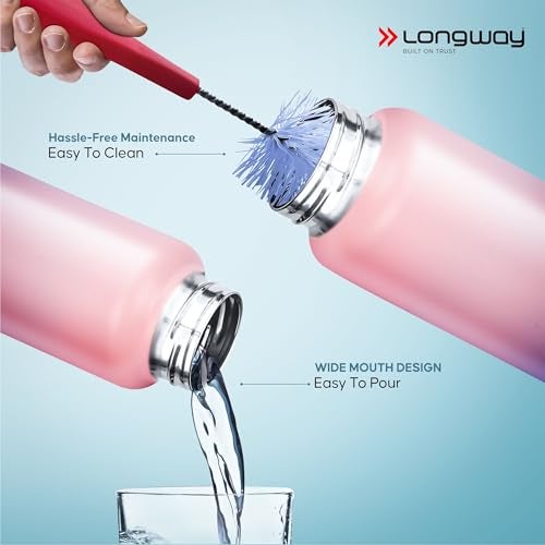 Longway Rush 1 LTR Stainless Steel Water Bottle | Leak-Proof & Rust-Free Design | Perfect for School, Office, Home, Gym, Travel & Ideal for Men, Women & Kids (1000 ml, Aqua-Rose). - Image 3