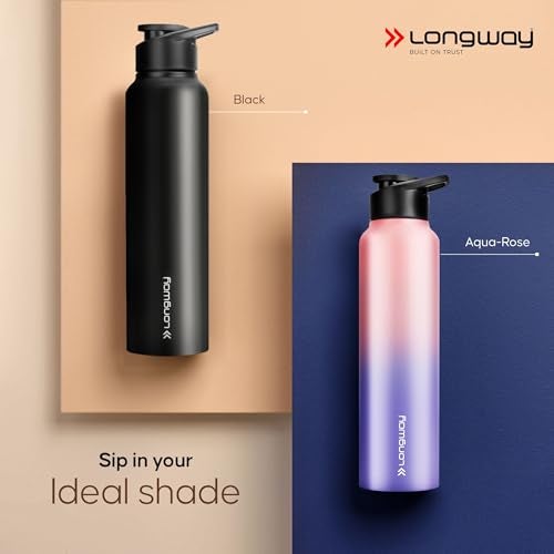 Longway Rush 1 LTR Stainless Steel Water Bottle | Leak-Proof & Rust-Free Design | Perfect for School, Office, Home, Gym, Travel & Ideal for Men, Women & Kids (1000 ml, Aqua-Rose). - Image 5
