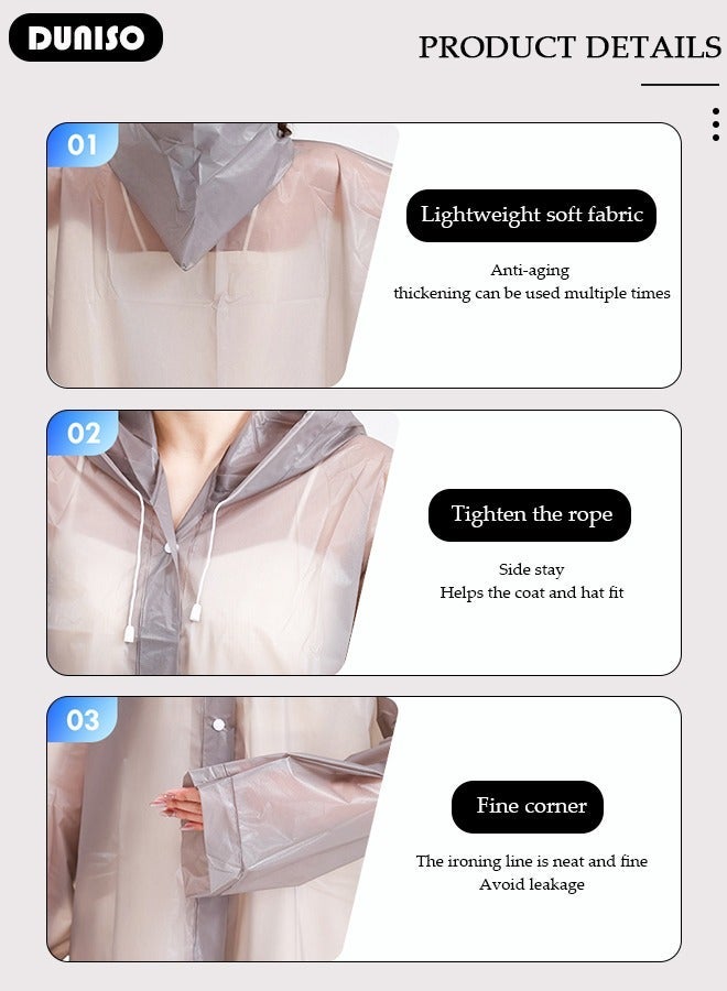 DUNISO Rain Coat, EVA Waterproof Rain Ponchos for Women, Reusable Packable Raincoat for Travel Emergency, Rain Wear for with Hood and Drawstring - Image 2
