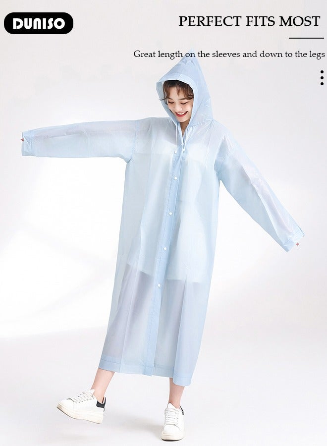 DUNISO Rain Coat, EVA Waterproof Rain Ponchos for Women, Reusable Packable Raincoat for Travel Emergency, Rain Wear for with Hood and Drawstring - Image 3