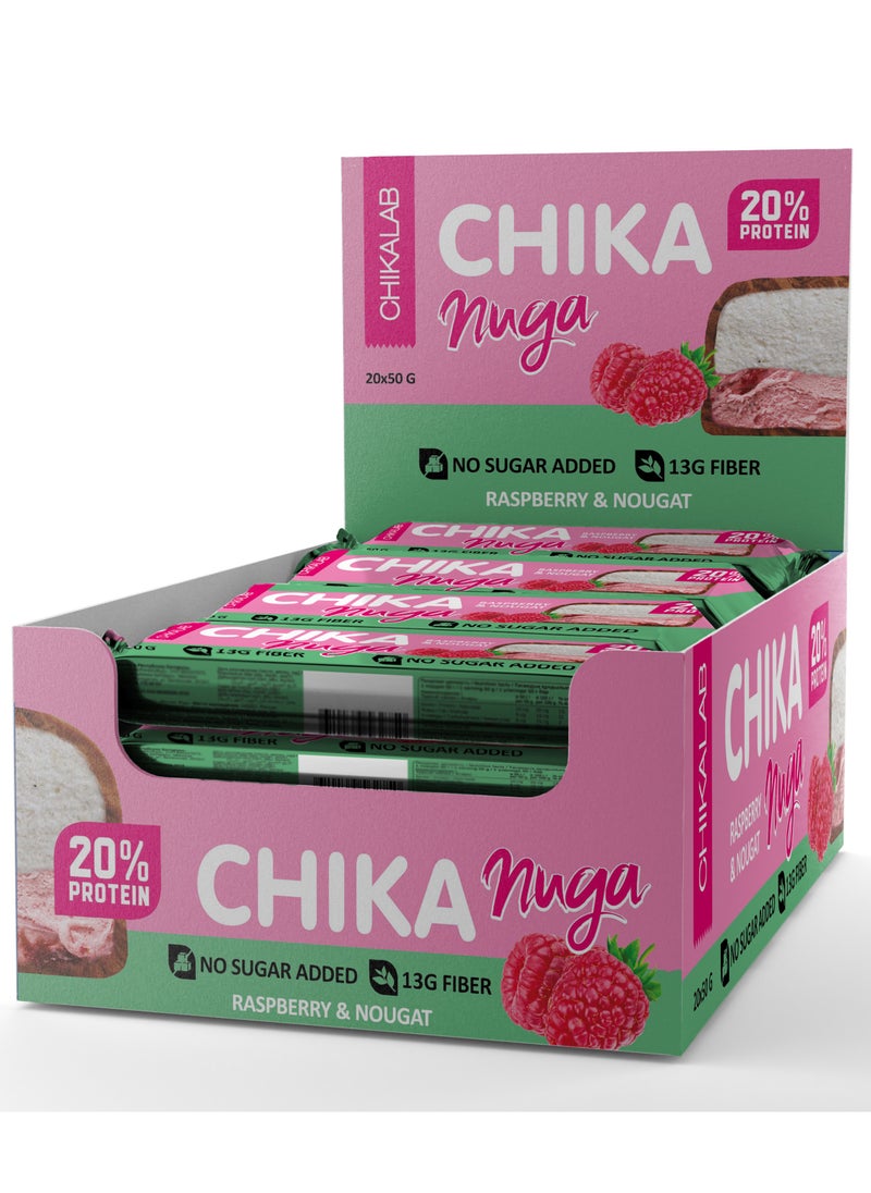 Chikalab Chika Nuga Protein Bar with Raspberry and Nougat No Sugar Added 12x50g  - Image 1