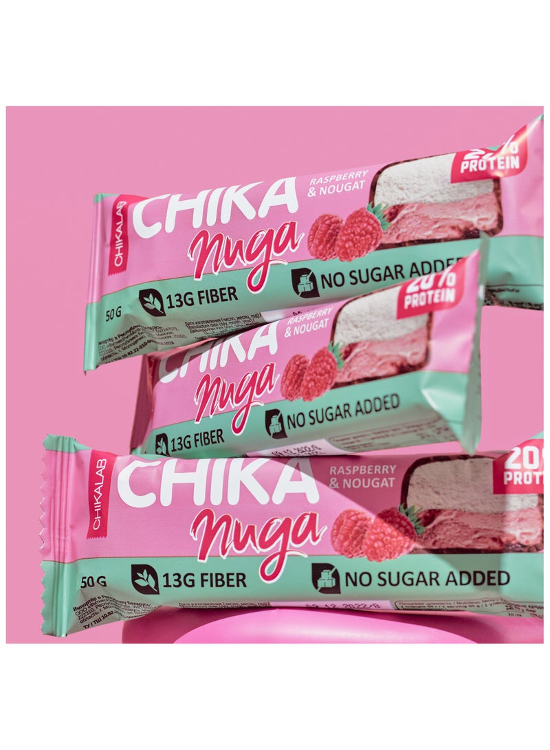 Chikalab Chika Nuga Protein Bar with Raspberry and Nougat No Sugar Added 12x50g - Image 3