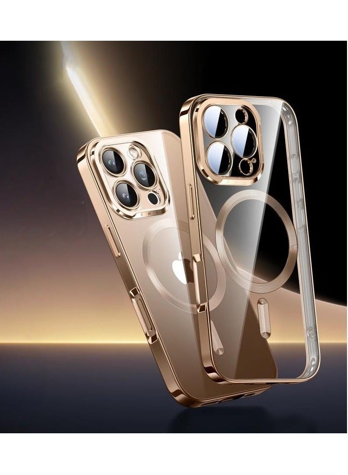 For iPhone 16 Pro Max Magnetic Clear Phoner Case Support MagSafe Charger Wireless Anti Scratch Shockproof Clear Four Corner Cushion Screen Protector Anti Dropping Full Body Protection Cover 【N52 Stronger Magnets】【Shockproof -Grade Protection】Anti-Yellow&Anti-Scratch, Ultra Slim, Desert Gold - Image 3