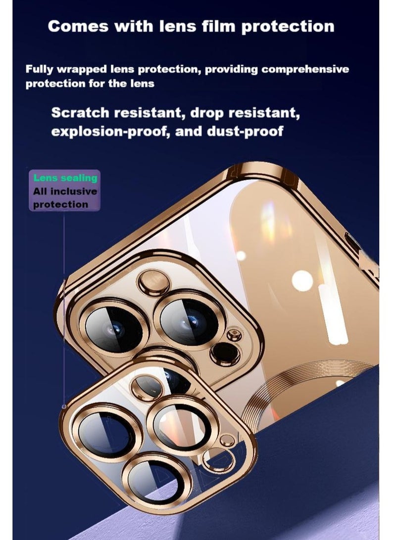 For iPhone 16 Pro Max Magnetic Clear Phoner Case Support MagSafe Charger Wireless Anti Scratch Shockproof Clear Four Corner Cushion Screen Protector Anti Dropping Full Body Protection Cover 【N52 Stronger Magnets】【Shockproof -Grade Protection】Anti-Yellow&Anti-Scratch, Ultra Slim, Desert Gold - Image 4